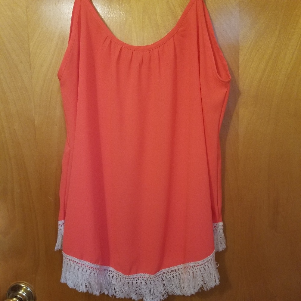 Lady's world orange tank with fringe
